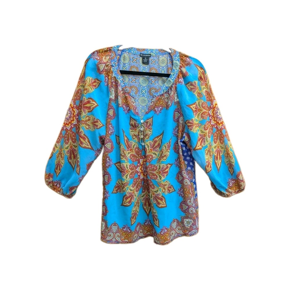 New Directions Women's Tunic XL Semi Sheer Paisley Long Sleeves Workwear Top